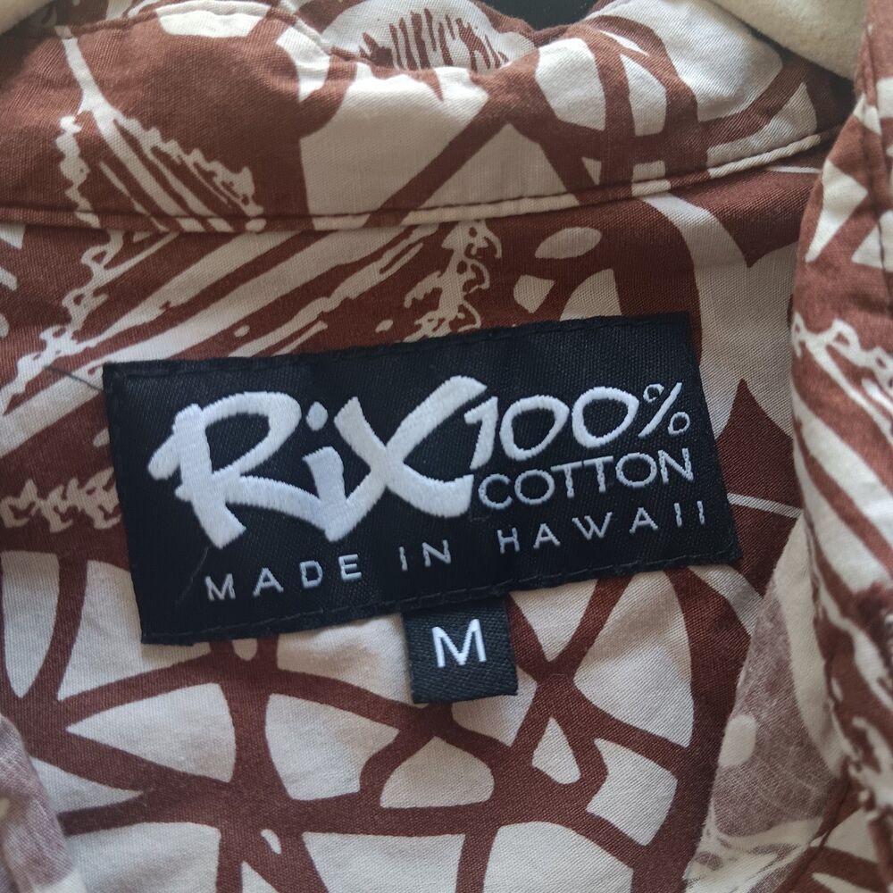 Rix100% cotton Hawaiian Brown Short Sleeves Shirt Tiki Front Pocket Vacation - Picture 3 of 9